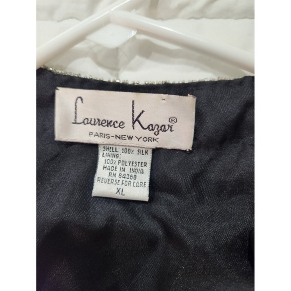 Laurence Kazar Beaded Pearls Evening Top 100% Silk Black White Size XL Tunic Vtg - Picture 11 of 11